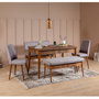 Hanah Home Vina Walnut Soho Grey Juego de Mesa y Sillas Extensible, Tablero Melamina, Terciopelo, Patas Carpe